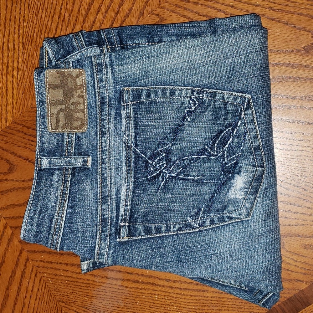 SILVER Twisted Boot Cut Distressed Jeans Size 36x31.5